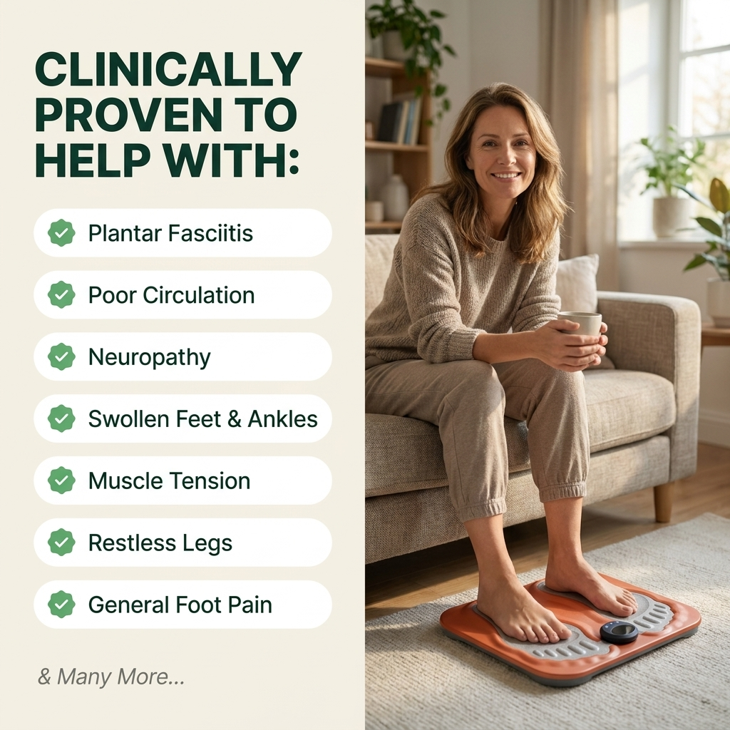 Alyqra EMS Foot Massager clinically proven to help with plantar fasciitis and 7 conditions