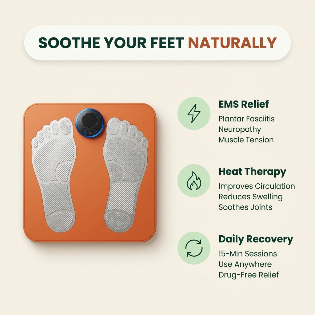 Alyqra EMS Foot Massager soothe your feet naturally with EMS relief heat therapy and daily recovery